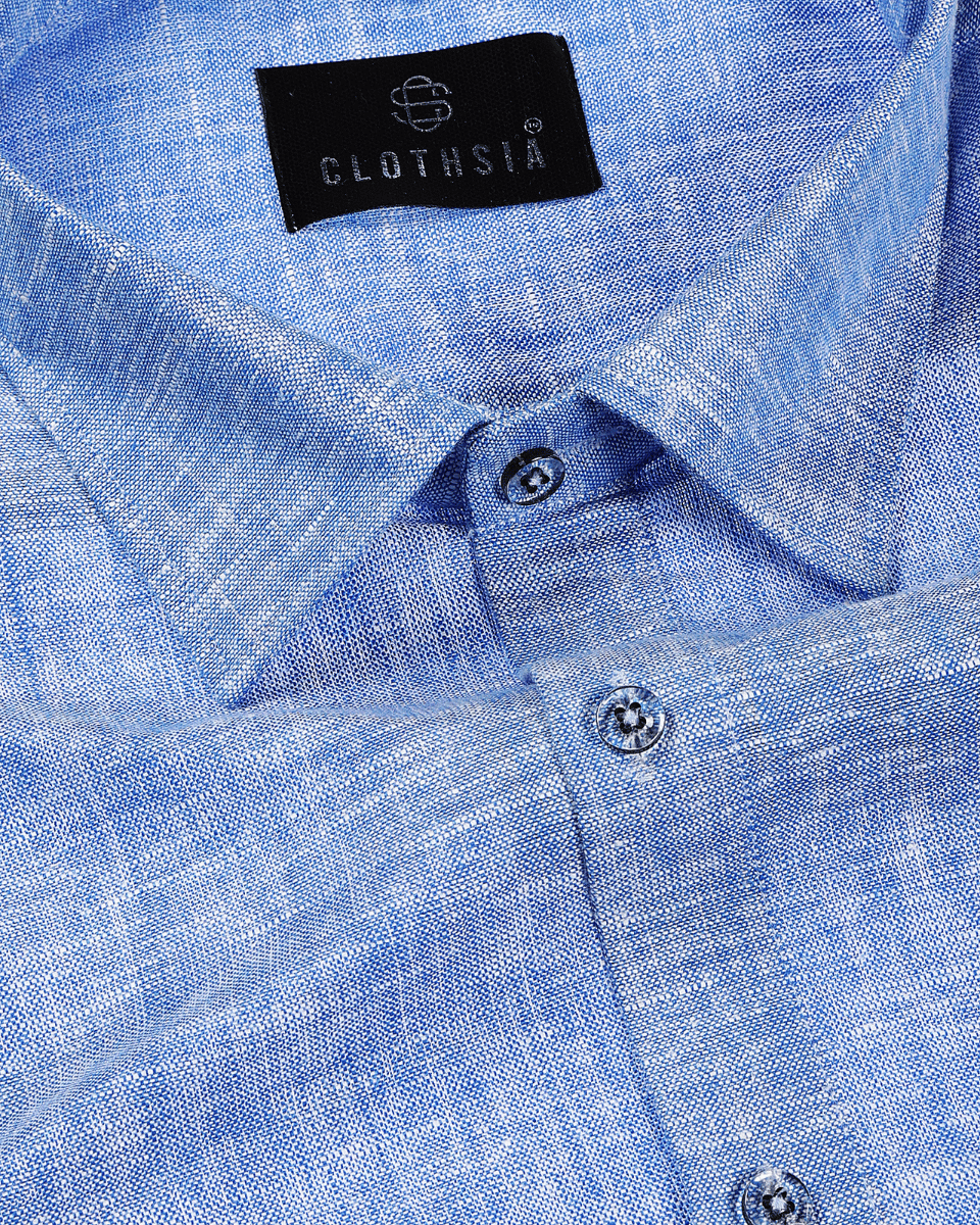 Classic Linen Sky Blue Men Shirts