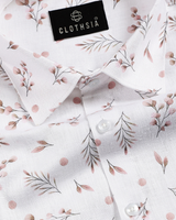 Giza Cotton Leaf Print White With Brown Colour Men Shirt