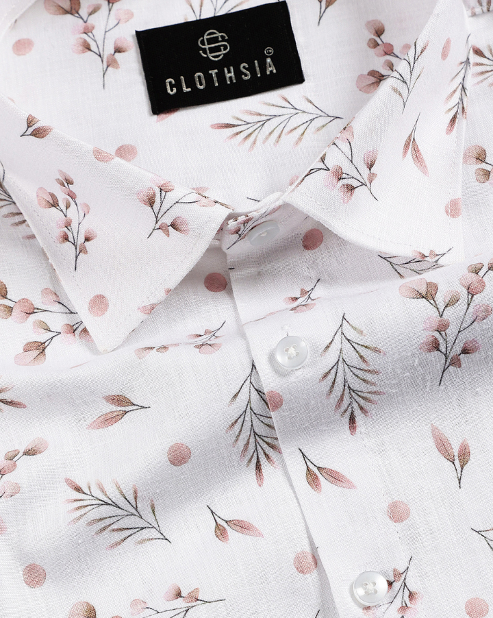 Giza Cotton Leaf Print White With Brown Colour Men Shirt