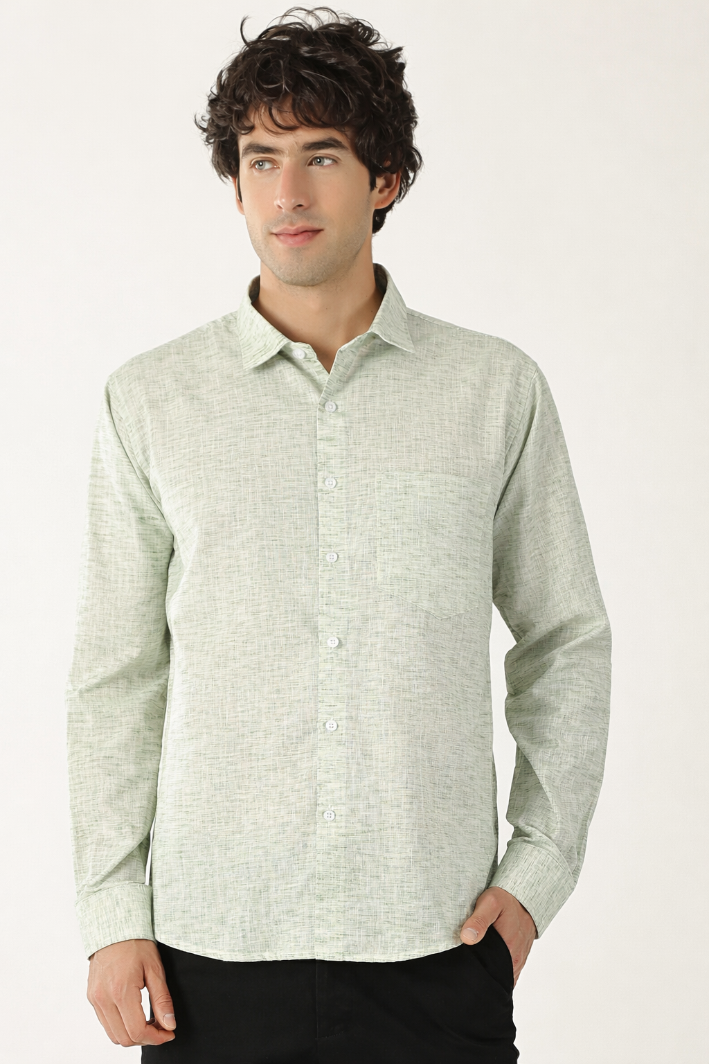 Linen Light Khadi Pastel Green Men’s Shirt