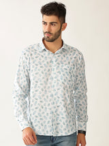Linen Print White With Rama Green Colour