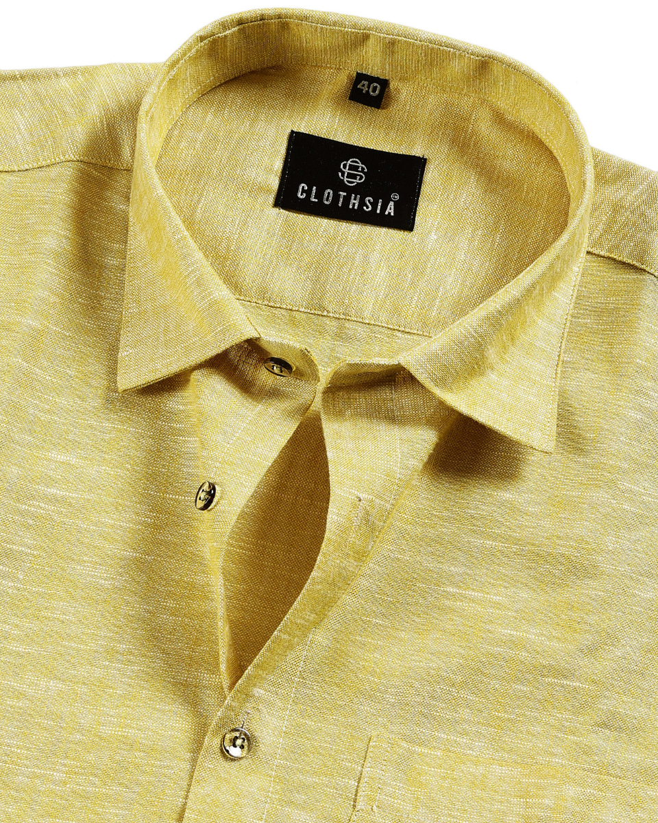 Classic Linen Lemon Yellow Colour Men's Shirt