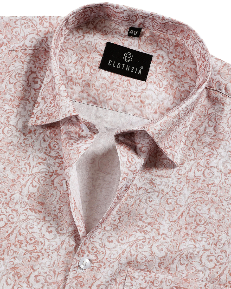 Giza Cotton Floral Print Light Pink Colour Men Shirts