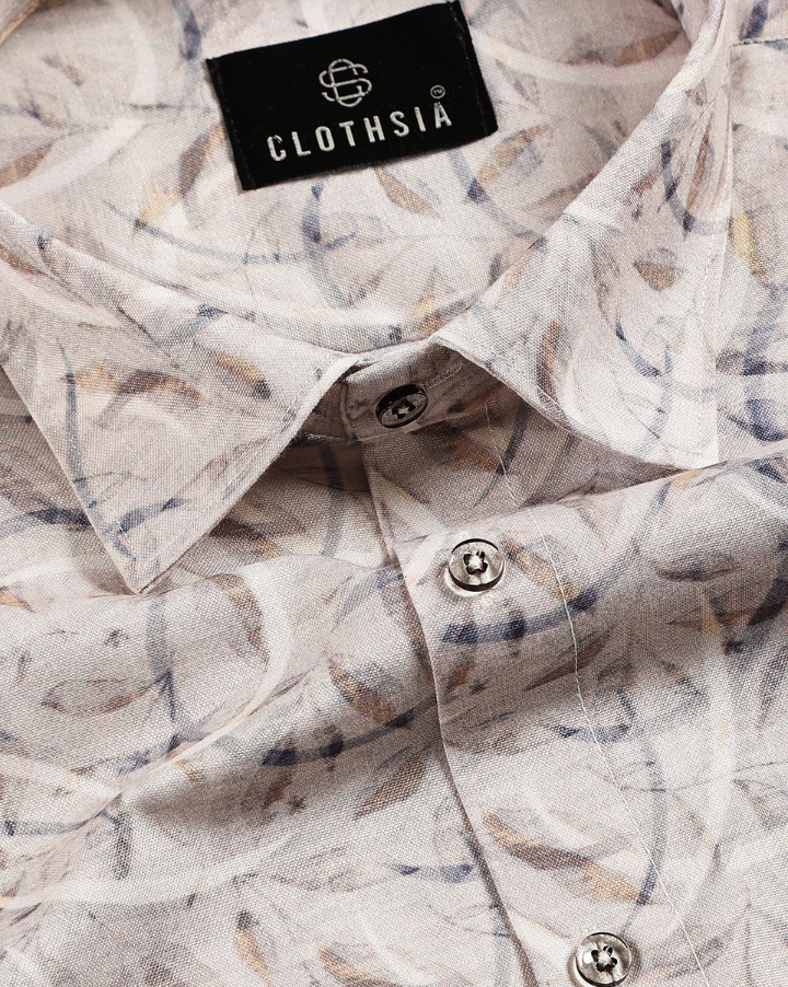 Giza Cotton Circle Vine Print Grey Mix Men Shirt