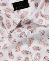 Giza Cotton Leaf Print White with Brown Men Shirts