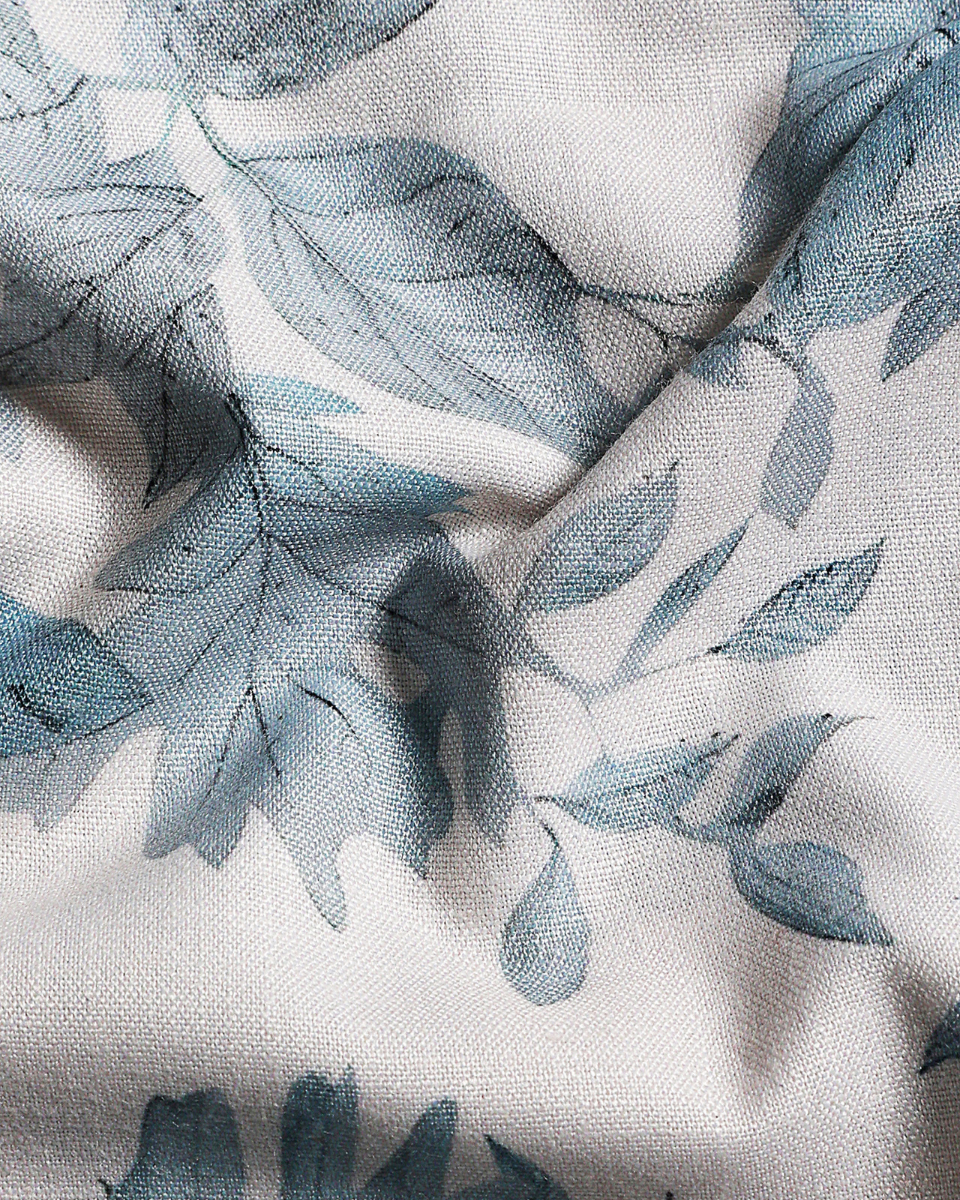 Linen Cotton Print Cream with Sky Blue Mix Men Shirts