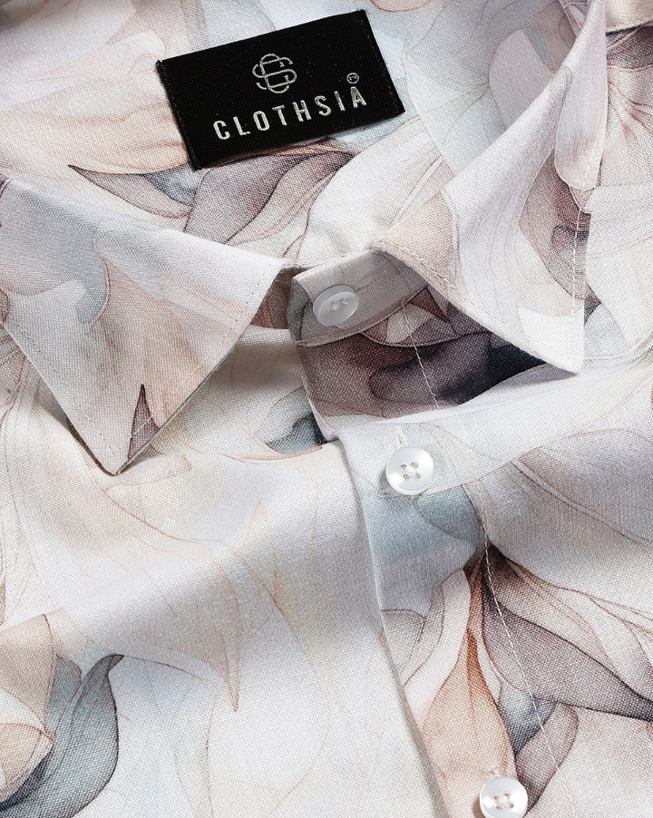 Giza Cotton Flower Print Ivory Mix Colour Men Shirt