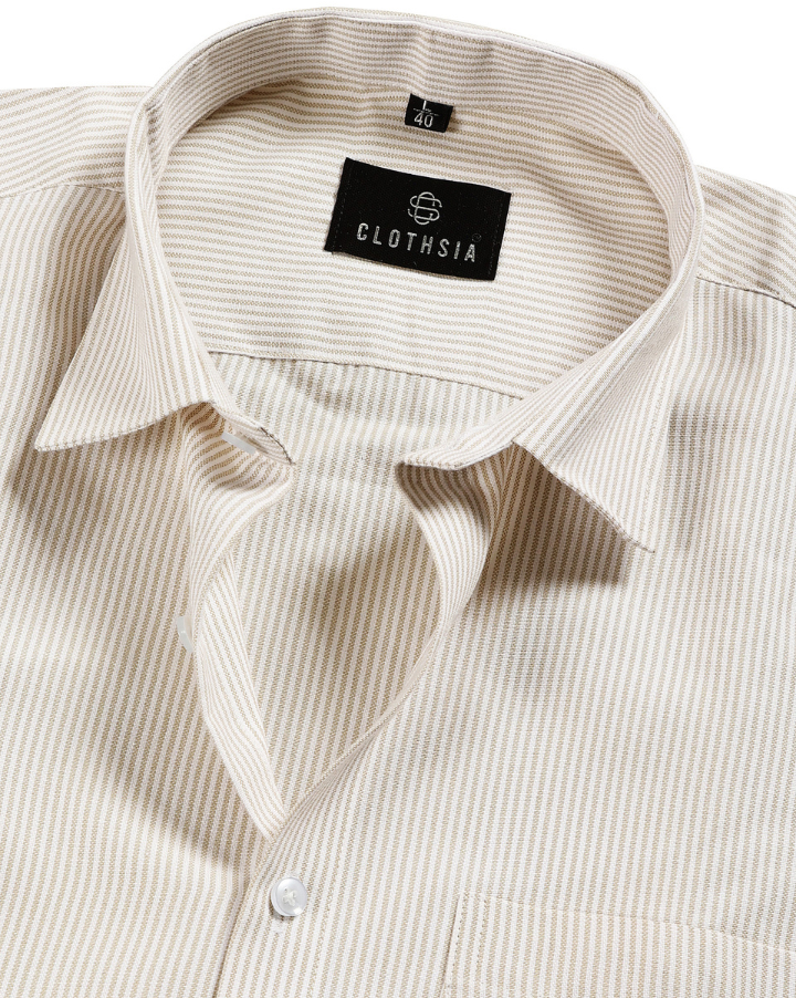 Cotton Small Stripe White With Lavender Colour Men Shirts