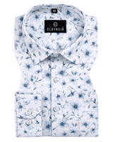 Giza Cotton Flower Print White Blue Colour Men Shirt