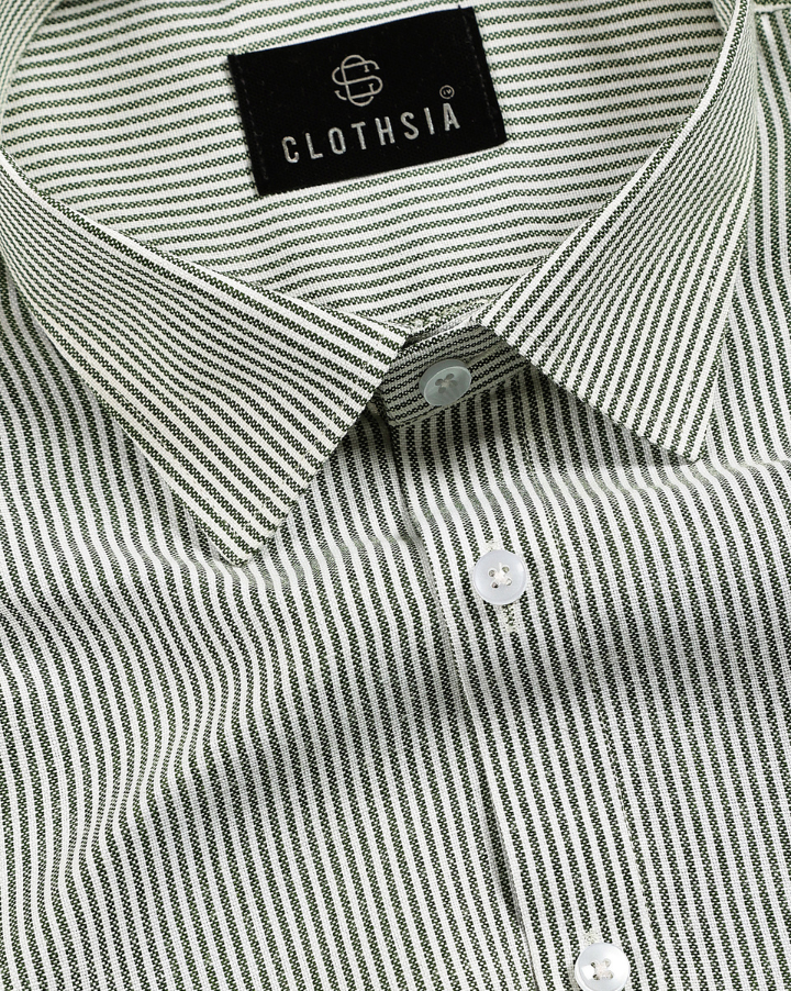 Cotton Small Stripe Green With White Men Shirt
