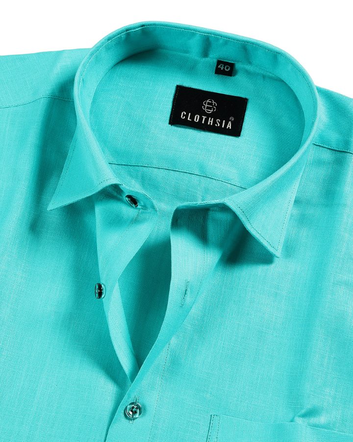 Premium Linen Aqua Green Colour Men Shirt