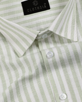 White with Pastel Green Stripe Men Shirts