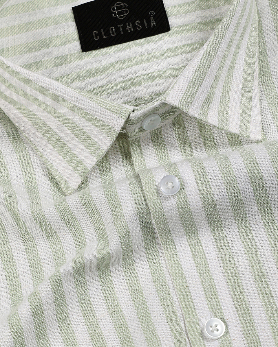 White with Pastel Green Stripe Men Shirts