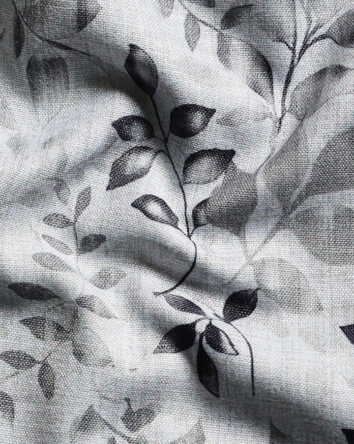 Giza Cotton Leaf Print White With Black Men Shirt