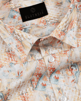 Giza Cotton Print Sky Blue Peach Orange Men Shirts