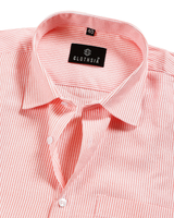 Cotton Small Stripe Peach With White Men Shirt
