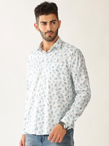 Linen Print White With Rama Green Colour