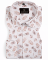 Giza Cotton Leaf Print White with Brown Men Shirts