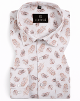 Giza Cotton Leaf Print White with Brown Men Shirts