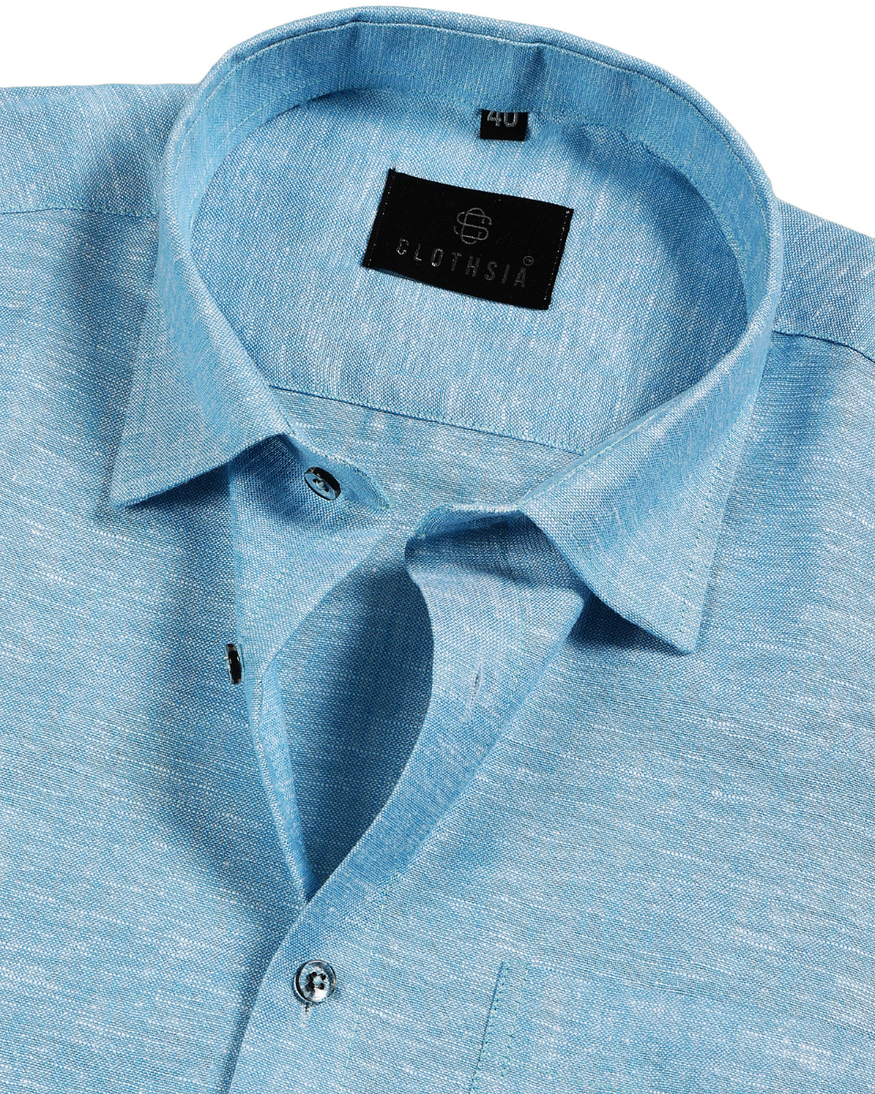 Classic Linen Ice Blue Colour Men's Shirt