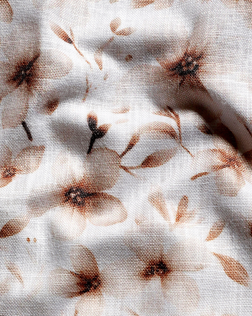 Giza Cotton Floral Print White with Camel Beige Colour Men Shirts