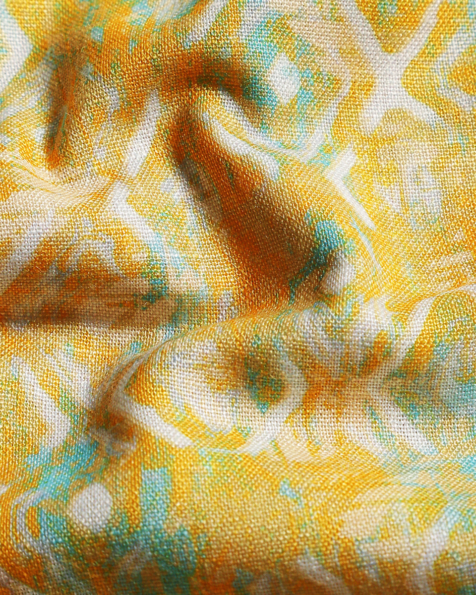 Giza Cotton Print Yellow & Sky Blue Mix Men Shirts