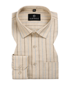 Casual Stripe Light Khaki Black Men Shirt