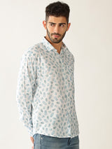 Linen Print White With Rama Green Colour