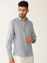 Cotton Small Stripe Blue With White Men’s Shirt
