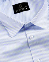 Cotton Small Stripe White With Blue Men Shirt