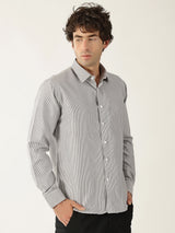 Cotton Small Stripe Brown With White Men’s Shirt