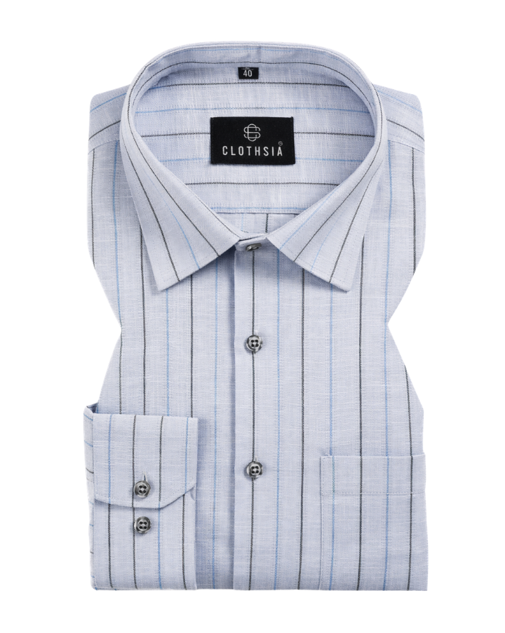 Casual Stripe Cotton Shirt Sky With Black Men Shirt