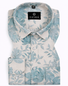 Linen Cotton Print Cream with Sky Blue Mix Men Shirts