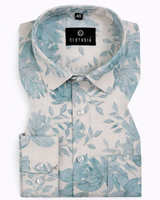 Linen Cotton Print Cream with Sky Blue Mix Men Shirts