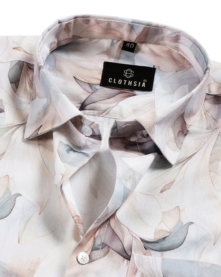 Giza Cotton Flower Print Ivory Mix Colour Men Shirt