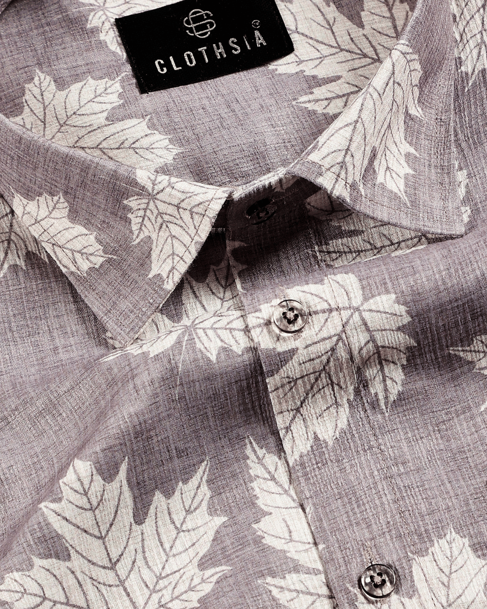 Botnical Leaf Print Light wine Colur Men Shirts