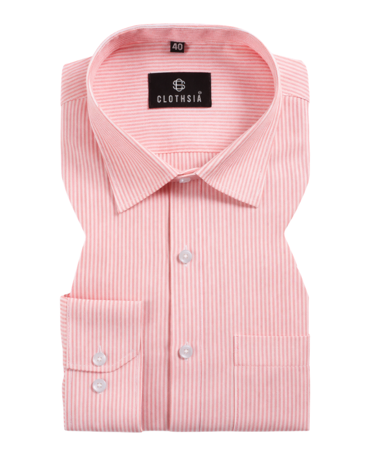 Cotton Small Stripe Peach With White Men Shirt
