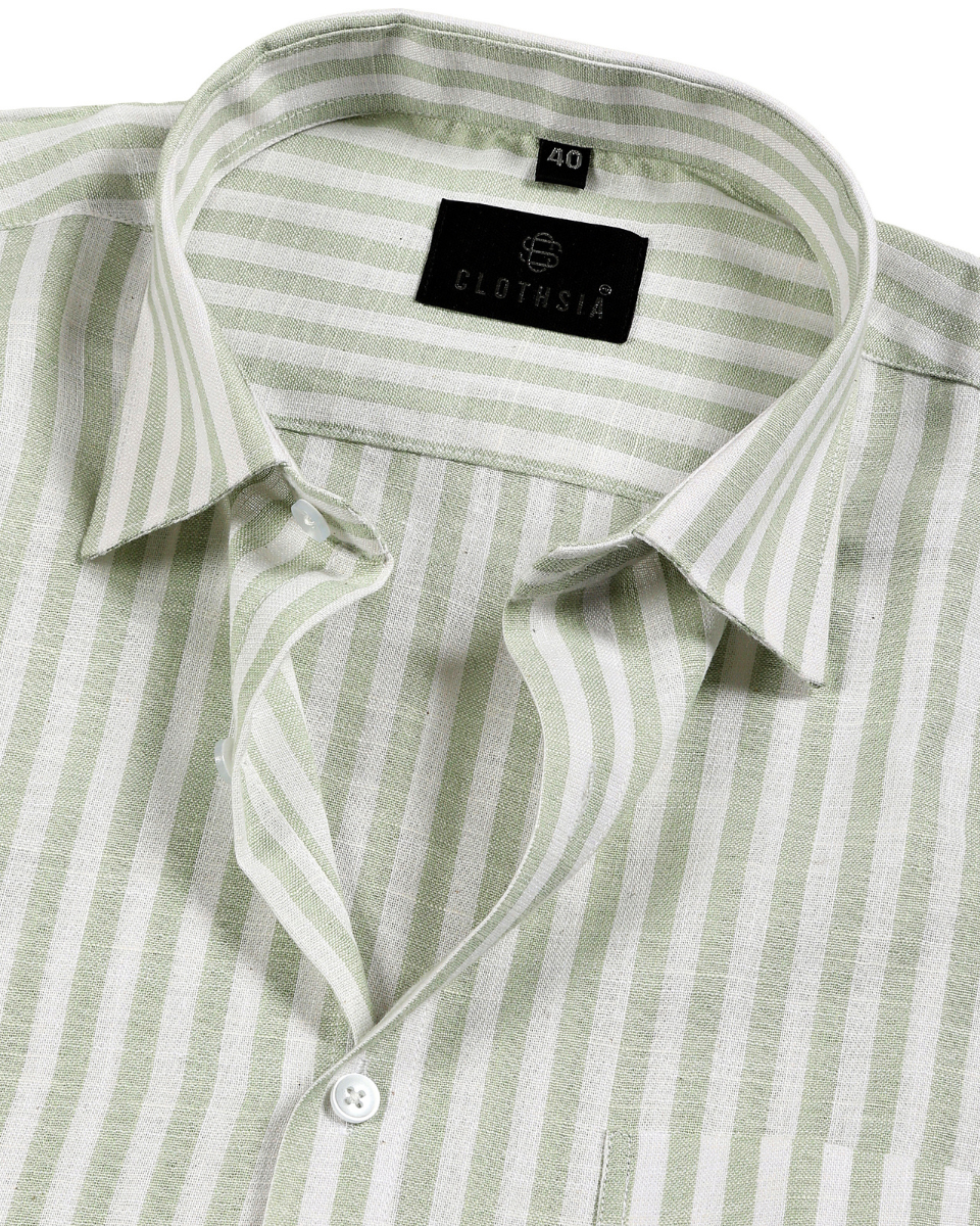 White with Pastel Green Stripe Men Shirts