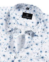 Giza Cotton Flower Print White Blue Colour Men Shirt