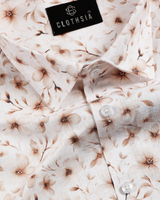 Giza Cotton Floral Print White with Camel Beige Colour Men Shirts