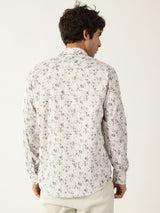 Giza Cotton Leaf Print White With Brown Black Mix Men’s Shirt