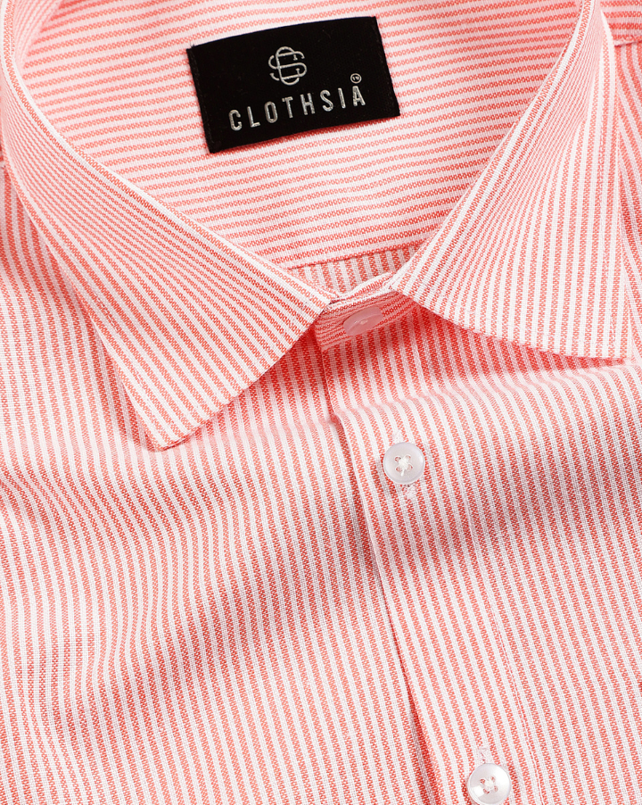Cotton Small Stripe Peach With White Men Shirt