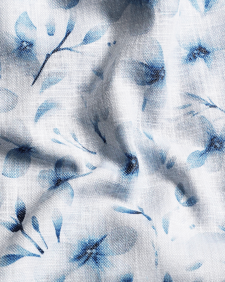 Giza Cotton Flower Print White Blue Colour Men Shirt