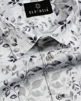 Giza Cotton Leaf Print White With Black Men Shirt