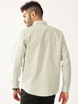 Linen Vertical Small Stripe Green With White Men’s Shirt