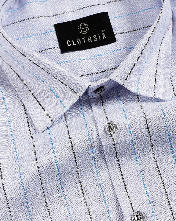 Casual Stripe Cotton Shirt Sky With Black Men Shirt