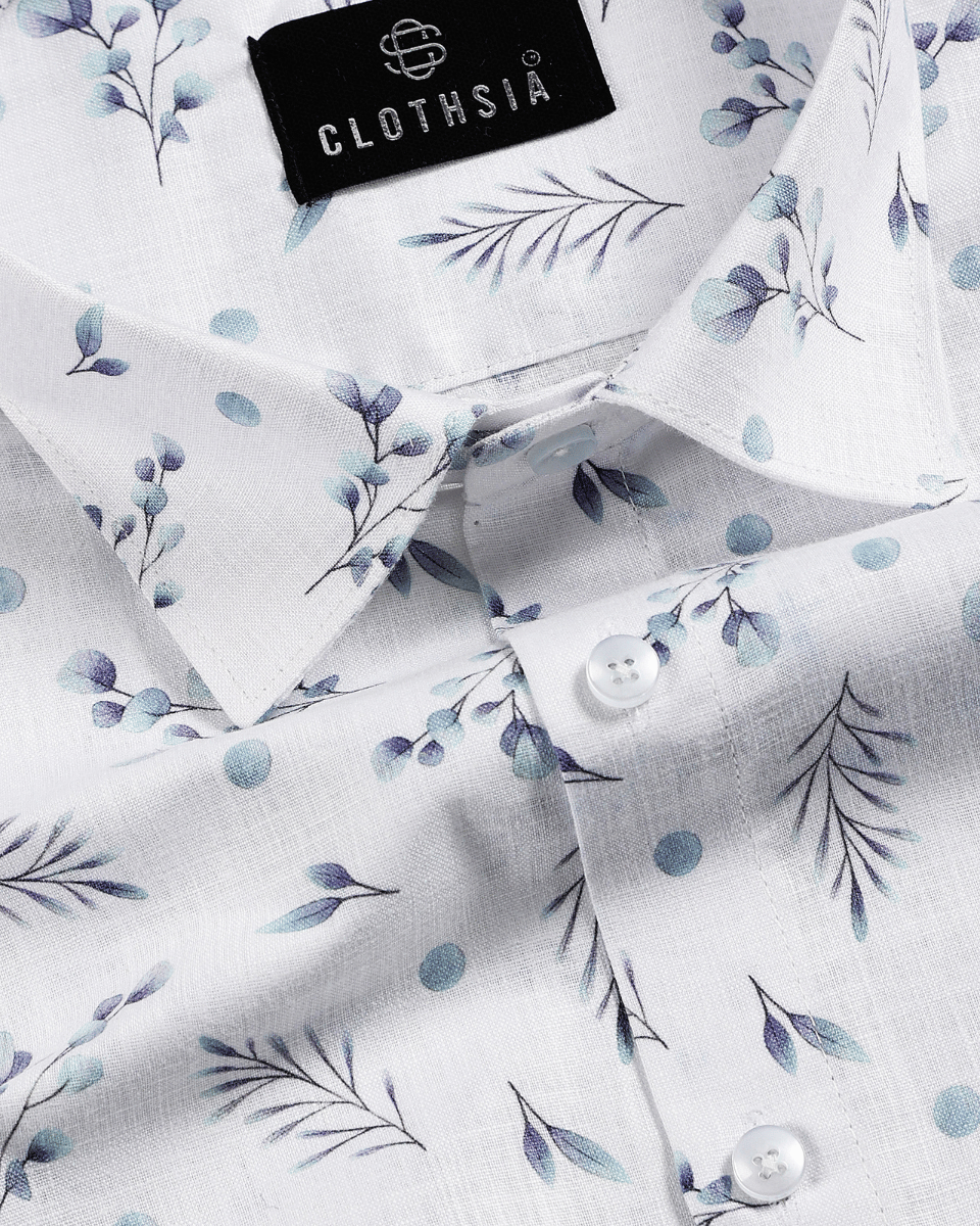 Giza Cotton Soft White & Dusty Blue Colour Men Shirts