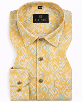 Giza Cotton Print Yellow & Sky Blue Mix Men Shirts