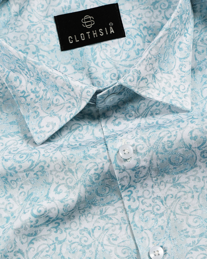 Giza Cotton Heritage Print Sky With White Mix Men Shirt