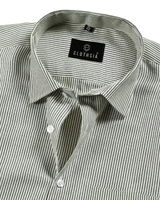 Cotton Small Stripe Green With White Men Shirt